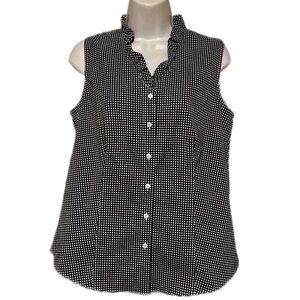 Talbots women’s Sleeveless Ruffle-Trim Gingham Top button down blouse